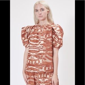 Ulla Johnson Blouse Silk Short Sleeve Animal Print Neema 2